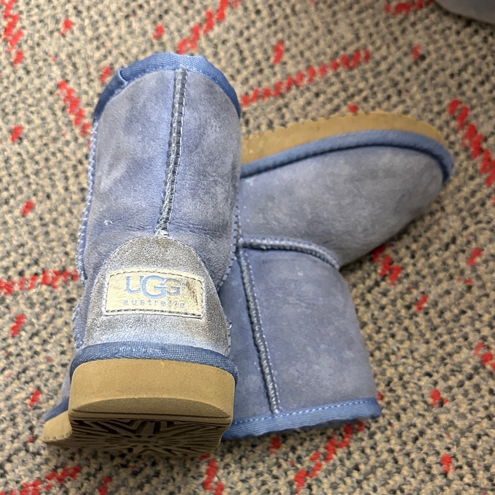 UGG Light Blue Suede Boots with Tan Soles